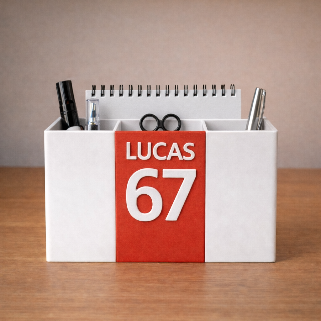 Bureau organizer met gepersonaliseerde naam en nummer
