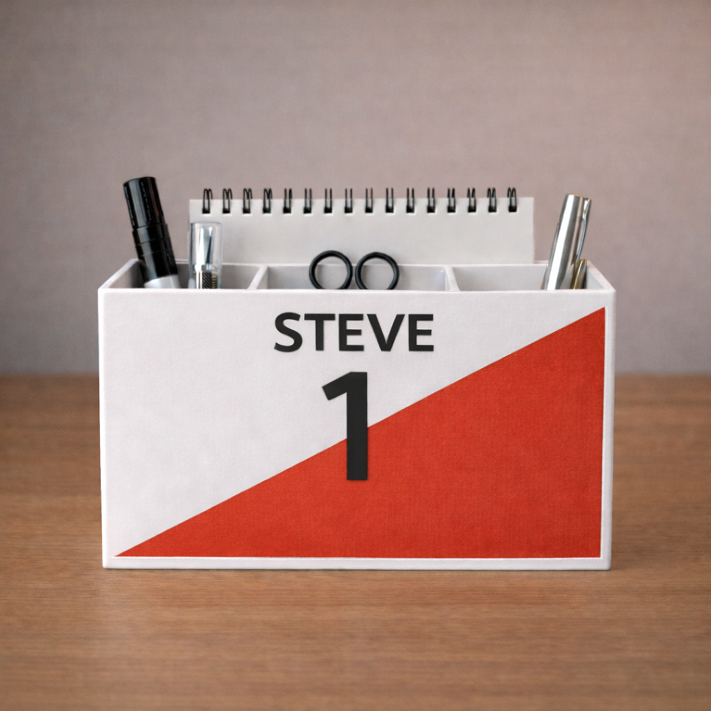 Bureau organizer met gepersonaliseerde naam en nummer
